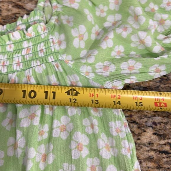 Billabong Girl’s Green Floral Print Mini Sundress With Puff Sleeves Size L - Picture 7 of 9